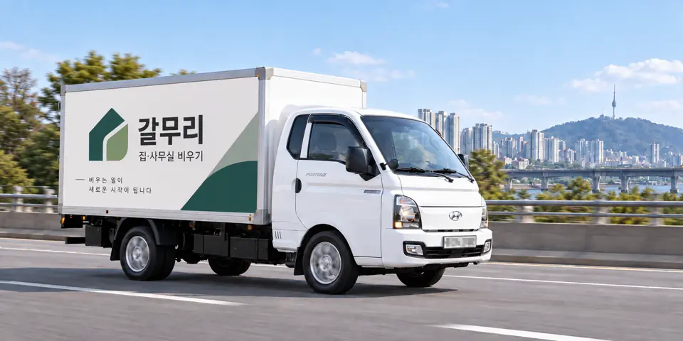 청산면 유품정리 안내 그림 · 갈무리 작업 차량